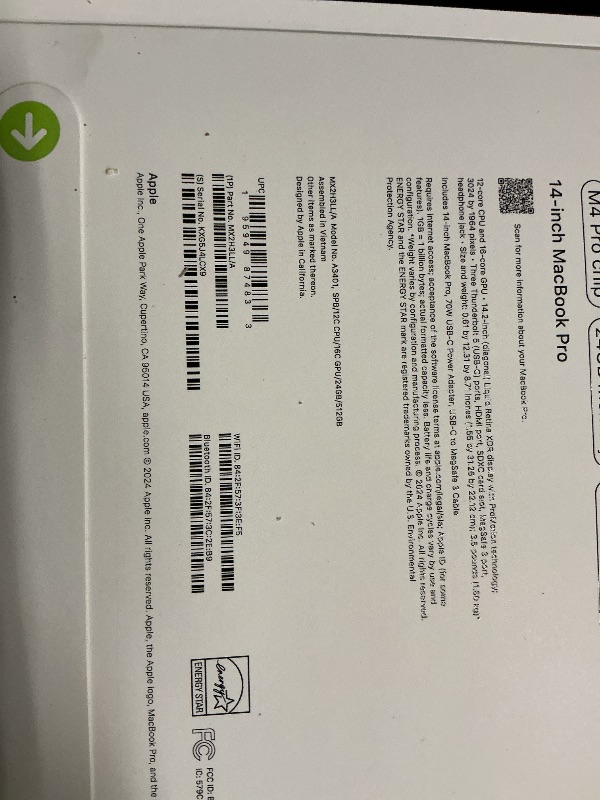 Photo 1 of Apple 2024 MacBook Pro Laptop with M4 Pro, 12?core CPU, 16?core GPU: Built for Apple Intelligence 14.2-inch Liquid Retina XDR Display, 24GB Unified Memory, 512GB SSD Storage; Space Black