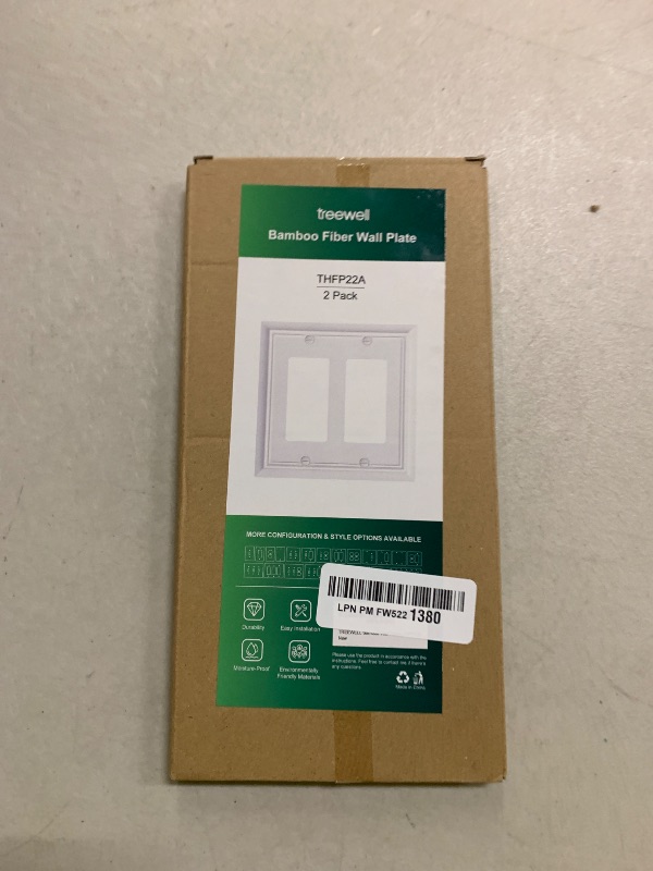 Photo 1 of 2-Pack Decorative Double Decorator Outlet Cover Plate, Pure White Durable Natural Bamboo Fiber Wall Plates for Electrical Outlets, Receptacle, GFCI Outlet, Dimmer Switch, 2-Gang, Corrosion Resistant