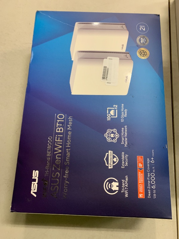 Photo 1 of ASUS ZenWiFi BT10 Tri-Band WiFi 7 Mesh, 18 Gbps, 6000 sq.ft (2pk), Dual 10G Ports, Security and Parental Controls Included, Smart Home Master SSIDs, 4G & 5G Mobile Tethering