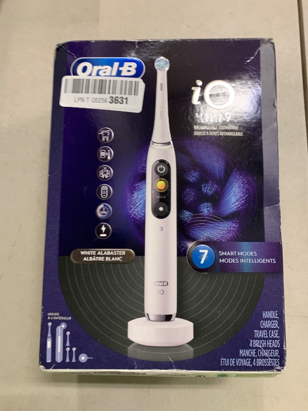 Photo 1 of Oral-B Rechargeable Electric Toothbrush, iO9 Genius, 7 Cleaning Modes, Interactive Display, Charging Travel Case, Visible Pressure Sensor, 4 Brush Heads, White Alabaster