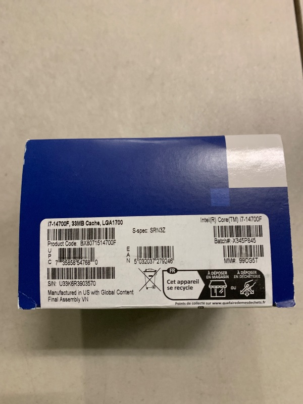 Photo 1 of Intel Core i7-14700F Desktop Processor 20 cores (8 P-cores + 12 E-cores) up to 5.4 GHz