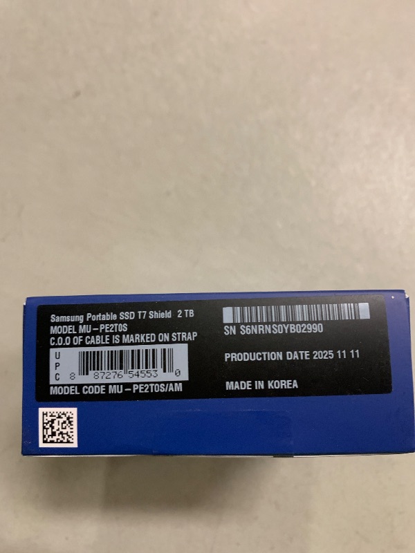 Photo 1 of Samsung T7 Shield 2TB, Portable SSD, up-to 1050MB/s, USB 3.2 Gen2, Rugged,IP65 Water & Dust Resistant, for Photographers, Content Creators and Gaming, Extenal Solid State Drive (MU-PE2T0S/AM), Black