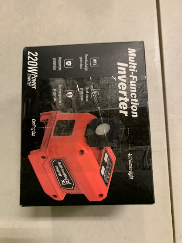 Photo 1 of 220W Azocek Power Inverter Compatible with Milwaukee 18V Battery, DC 18V to AC 110V Portable Power Station with 1 AC Outlet, 2 USB Ports & 1 Type-C Fast Charging, 400LM LED Work Light