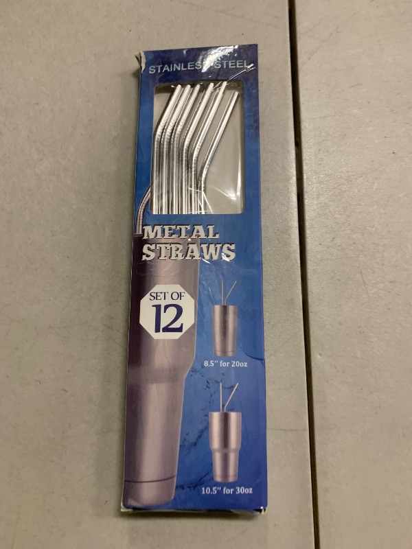 Photo 1 of Hiware 12-Pack Reusable Stainless Steel Metal Straws with Case - Long Drinking Straws for 30 oz and 20 oz Tumblers Dishwasher Safe - 2 Cleaning Brushes Included
