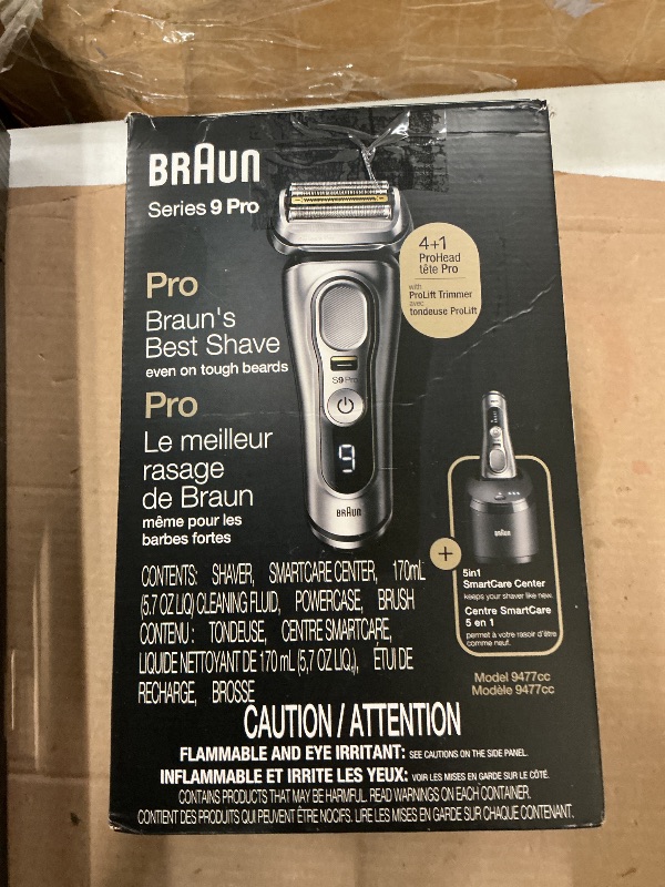 Photo 1 of Braun Electric Razor for Men, Waterproof Foil Shaver, Series 9 Pro 9477cc, Wet & Dry Shave, with Portable Charging Case, ProLift Beard Trimmer, 5-in-1 Cleaning & Charging SmartCare Center, Silver