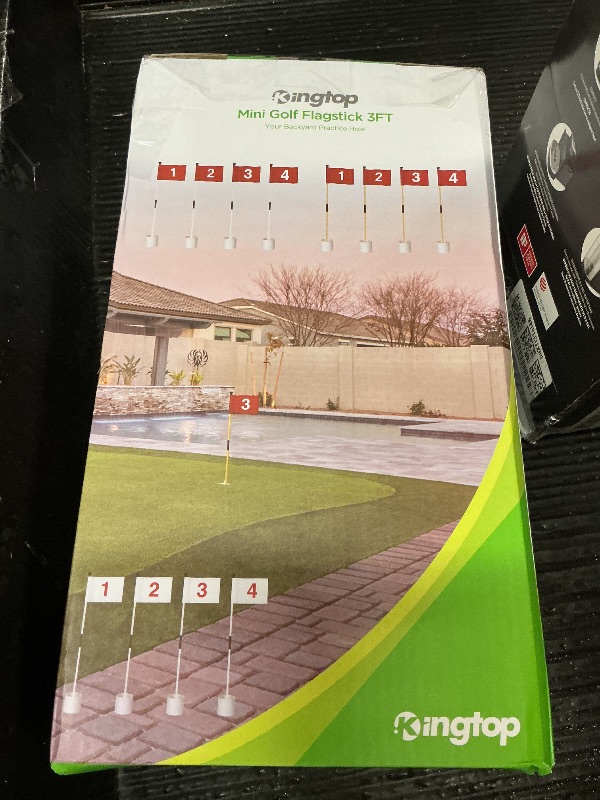 Photo 1 of KINGTOP Miniature Golf Flagstick, Practice Putting Green Flags for Yard, Golf Pin Flag Hole Cup Set, Portable 2-Section Design, 3ft Flagpole, Indoor | Outdoor, Checkered Flag, 4-Pack