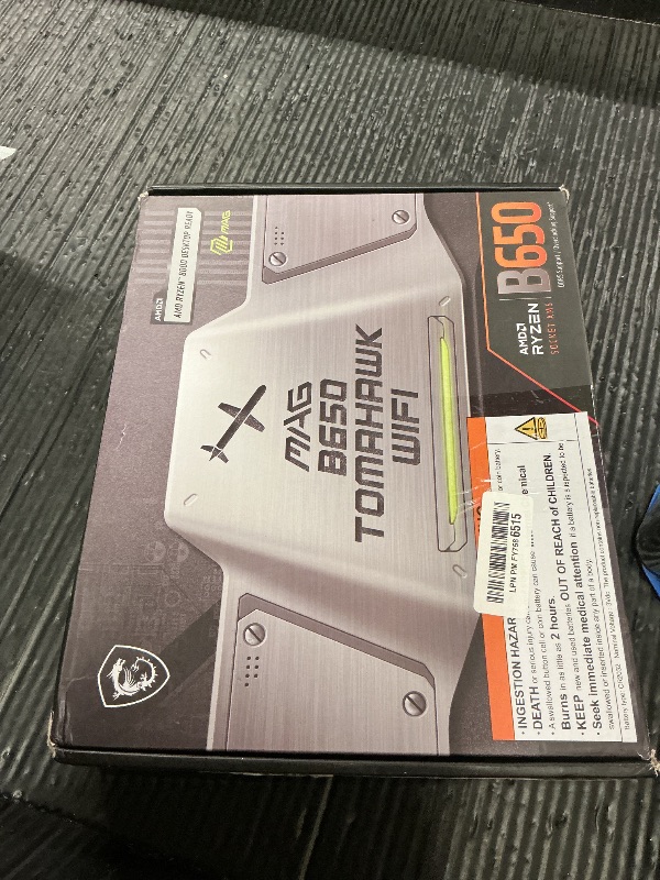 Photo 1 of MSI MAG B650 Tomahawk WiFi Gaming Motherboard (AMD Ryzen 9000/8000/7000 Series Processors, AM5, DDR5, PCIe 4.0, M.2, SATA 6Gb/s, USB 3.2 Gen 2, HDMI/DP, Wi-Fi 6E, Bluetooth 5.3, 2.5Gbps LAN, ATX)