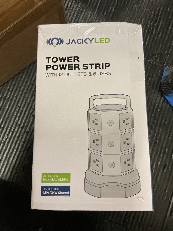 Photo 1 of ?10ft? Power Strip Tower JACKYLED Surge Protector Electric Charging Station with 13A 12 Outlets 6 USB Ports Heavy Duty Extension Cord for Home Office Computer Nightstand Laptop Phone White Black