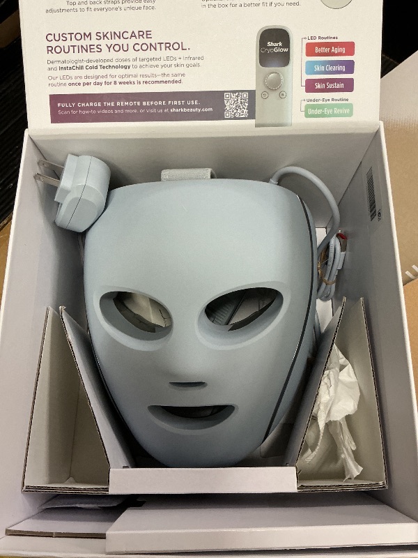 Photo 1 of Shark CryoGlow LED Face Mask with Under-Eye Cooling, Anti-Ageing & Blemish Repair, Red & Blue LED, Infrared Light Therapy, USB-C, Remote Control, Storage Bag, Blue Frost, FW312
