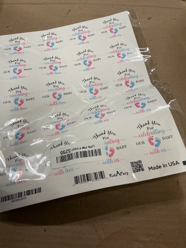 Photo 1 of 40 Thank You for Revealing Our Baby with Love Stickers, 2 Inch Big Round Glossy Labels, Pink and Blue Footprints Theme for Gender Reveal, Baby Shower, Tags, Games and Supplies. Made in USA