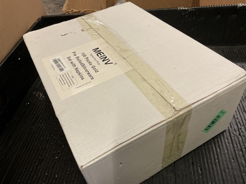 Photo 1 of 100 Packs Pre-Rolled Plastic Cutlery Set Disposable - Wrapped Gold Plastic Silverware Set with 100 Napkins, 100 Spoons, 100 Forks and 100 Knives for Wedding Birthday Party Dinner (Gold)