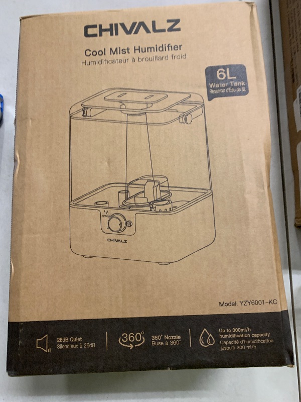 Photo 1 of CHIVALZ Humidifiers for Bedroom Large Room Home, 6L Cool Mist Humidifier for Baby and Plant, Oil Diffuser, Top Fill Humidifier with Night Light, Quiet 26dB, Up to 50H, White 1Pack