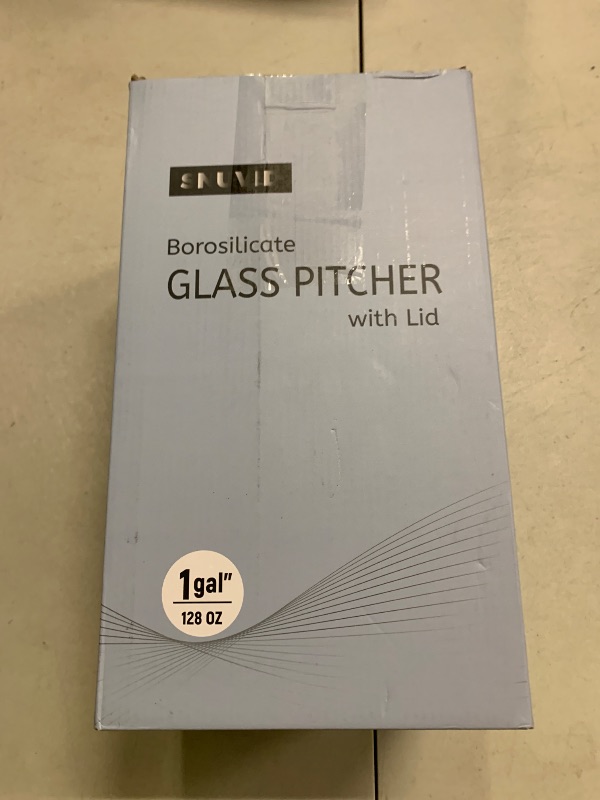 Photo 1 of 1 Gallon thickened Glass Pitcher with Lid and Spout, Borosilicate Glass Carafe for Hot/Cold Drink, Water Pitchers for Fridge, Extra Large Jug with Handle for Iced Tea, Coffee,Juice,Homemade Beverage