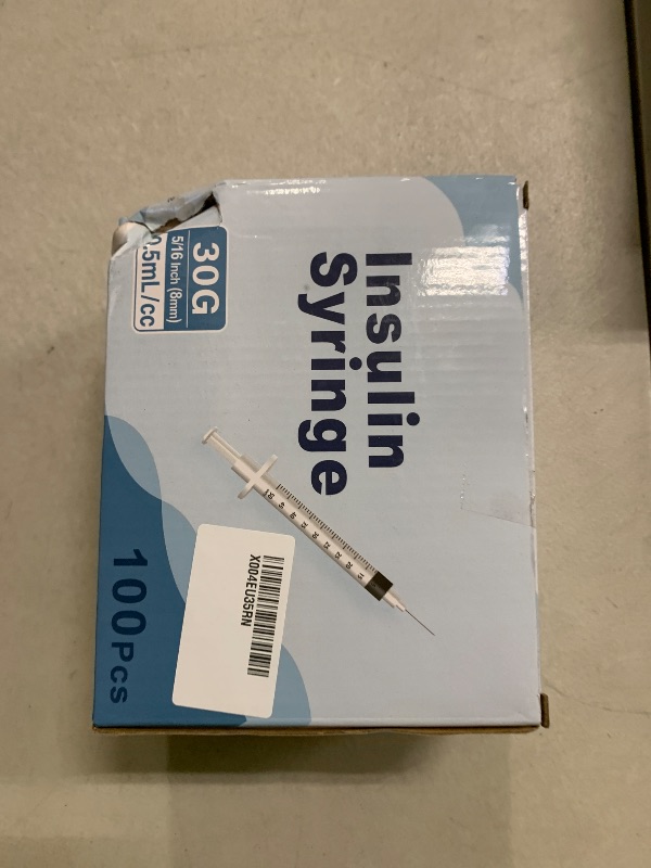 Photo 1 of 0.5 ml/cc 30G 5/16 Inch Syringes, U-100 Scientific Lab Syringe, Individual Wrapped, 100 Pack