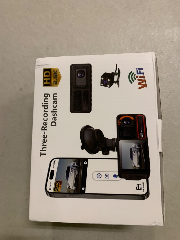 Photo 1 of 3 Channel Dash Camera for Cars,Capture Crisp 4K+1080P+1080P, Features 5G WiFi & App Control, Night Vision,24H Parking Mode,Loop Recording,170° Wide Angle,32GB Card Included(Black)