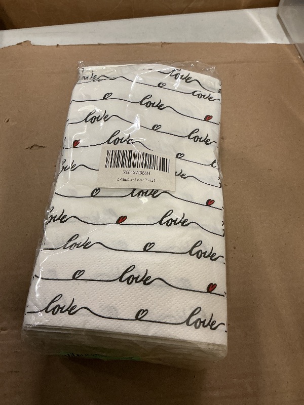 Photo 1 of 100 Count Valentines Napkins Disposable Heart Shaped - Paper Dinner & Bathroom Guest Towels for Party, Wedding Supplies