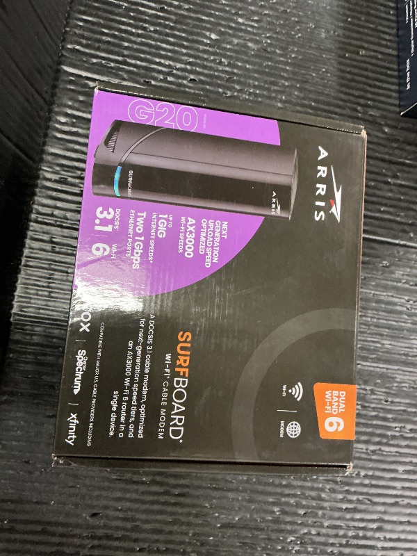 Photo 1 of Arris (G20) - Cable Modem Router Combo - Fast DOCSIS 3.1 Multi-Gigabit WiFi 6 (AX3000), Approved for Comcast Xfinity, Cox, Spectrum & More, 1.0 Gbps Max Speeds, Next-Generation Upload Optimized