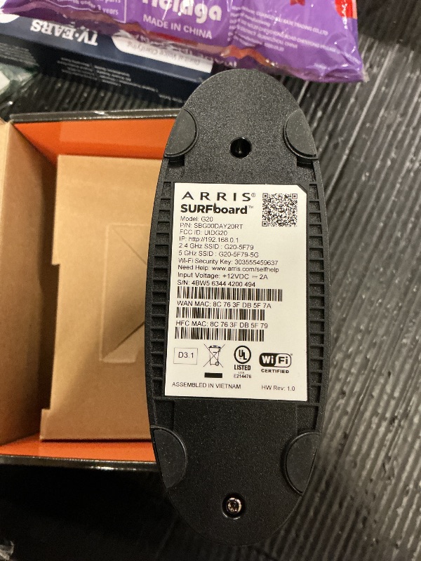 Photo 1 of Arris (G20) - Cable Modem Router Combo - Fast DOCSIS 3.1 Multi-Gigabit WiFi 6 (AX3000), Approved for Comcast Xfinity, Cox, Spectrum & More, 1.0 Gbps Max Speeds, Next-Generation Upload Optimized