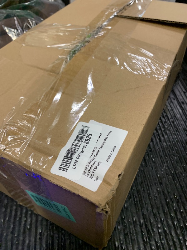 Photo 1 of 2 Pack 24”Artificial Topiary Ball Tree with Spike Soft Cypress Realistic Faux Cedar Pines Spring Trees UV Rated Fake Shrubs for Spring Pot Fillers Front Door Porch Indoor Outdoor Decor