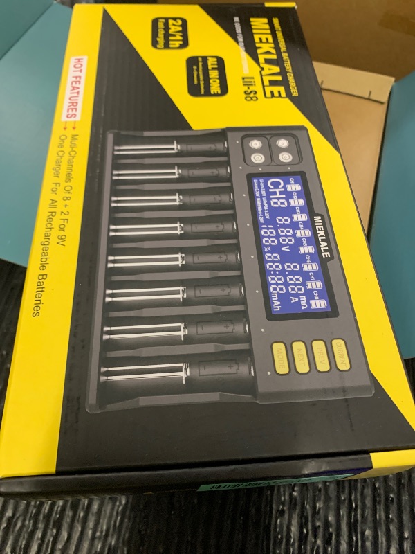 Photo 1 of 18650 Battery Charger, MIEKLALE 8+2 Bays Smart Universal Battery Charger with LCD Display for Rechargeable Batteries Li-ion LiFePO4 RCR123 16340 26650 10440 14500 & 9V, NiMH NiCd AAA AA(8+2Slots)