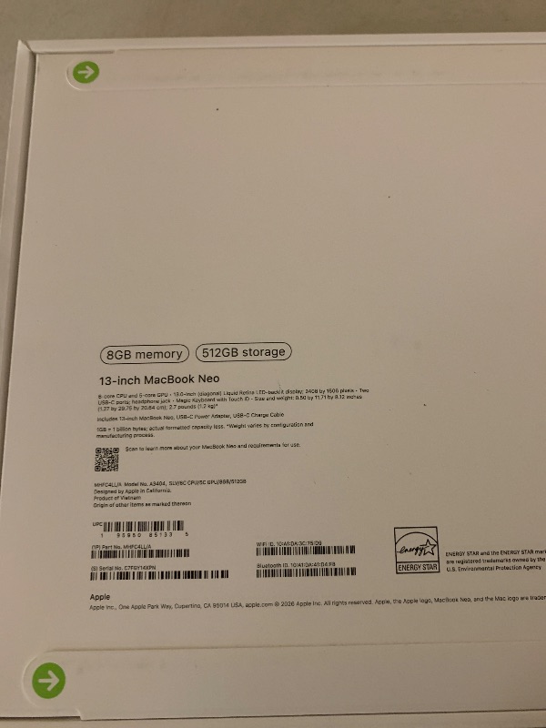 Photo 1 of Apple 2026 MacBook Neo 13-inch Laptop with A18 Pro chip: Built for AI and Apple Intelligence, Liquid Retina Display, 8GB Unified Memory, 512GB SSD Storage, 1080p FaceTime HD Camera, Touch ID; Silver