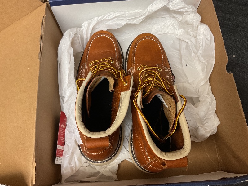 Photo 1 of Thorogood American Heritage 6” Moc Toe Work Boots for Men - Soft Toe, Premium Full-Grain Leather with Slip-Resistant Wedge Outsole and Comfort Insole; EH Rated, Tobacco - 8.5 D