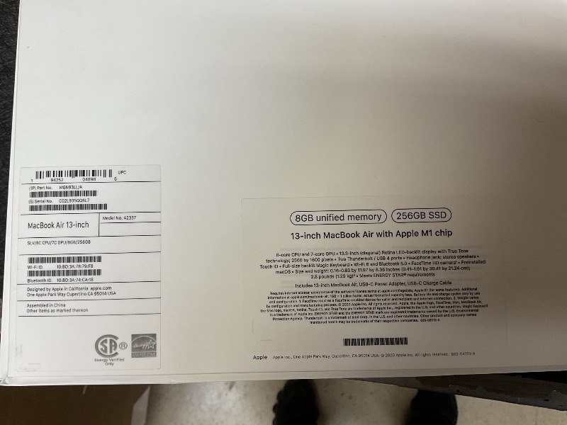 Photo 1 of 2020 Apple MacBook Air Laptop: Apple M1 Chip, 13” Retina Display, 8GB RAM, 256GB SSD Storage, Backlit Keyboard, FaceTime HD Camera, Touch ID. Works with iPhone/iPad; Silver