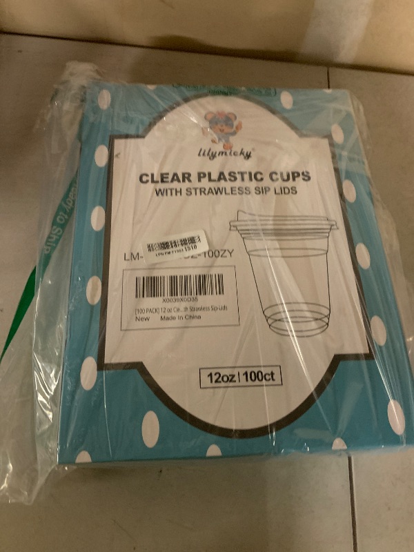 Photo 1 of [100 PACK] 12 oz Clear Plastic Cups With Strawless Sip Lids, Disposable Plastic Cups With Sip Through Lids for Ice Coffee, Smoothie, Slurpee, or Any Cold Drinks