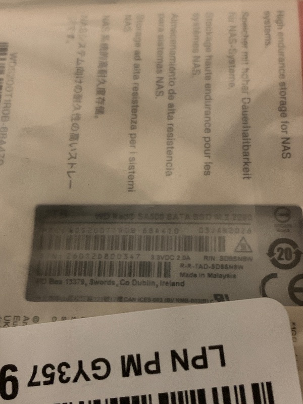 Photo 1 of Western Digital 2TB WD Red SA500 NAS 3D NAND Internal SSD - SATA III 6 Gb/s, M.2 2280, Up to 560 MB/s - WDS200T1R0B