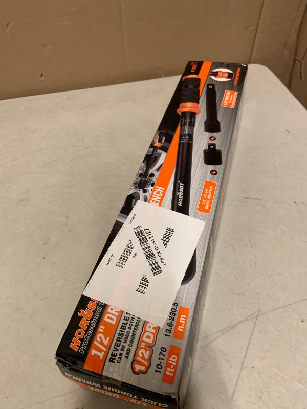 Photo 1 of HORUSDY 1/2-Inch Drive Click Torque Wrench Set – 10–170 ft-lb / 13.6–230.5 Nm, ±3% Precision, Dual Scale, 72-Tooth Reversible Head with 5" Extension & Adapter for Car, Tire, and Motorcycle Use