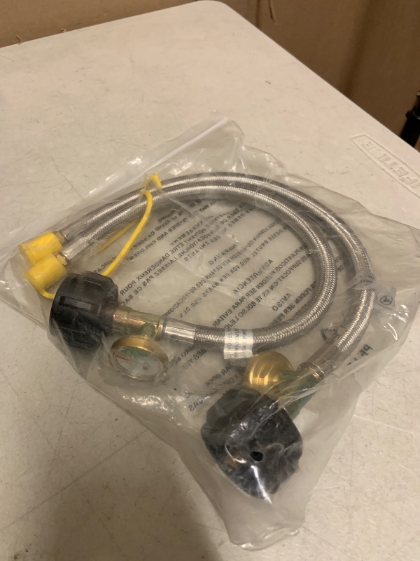 Photo 1 of [1/4 Male NPT] BlueStars 15 inch RV Propane Hoses with Gauge to QCC1 (Not Inverted Flare) Stainless Steel Braided Camper Tank Hose for RV LP Camper Standard Two-Stage Regulator - 2 Pack, 40Lb 350PS