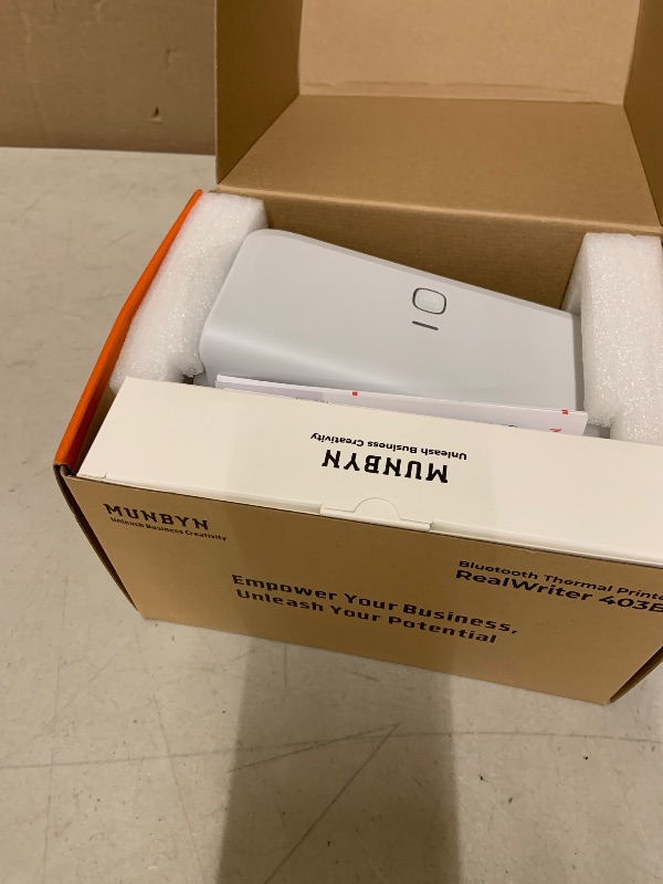 Photo 1 of MUNBYN Bluetooth Thermal Label Printer RW403B, Wireless 4x6 Shipping Label Printer for Small Business, Compatible with Android, iPhone, Windows, Mac, Chromebook, Print Width 1.57"-4.25" (Grey)