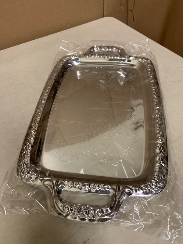 Photo 1 of 2-Pack Silver Serving Tray - Stainless Steel Platter with Handles Mirror Finish Silver Plates for Appetizers, Cookies, Charcuterie, Party Food Display & Home Decor
