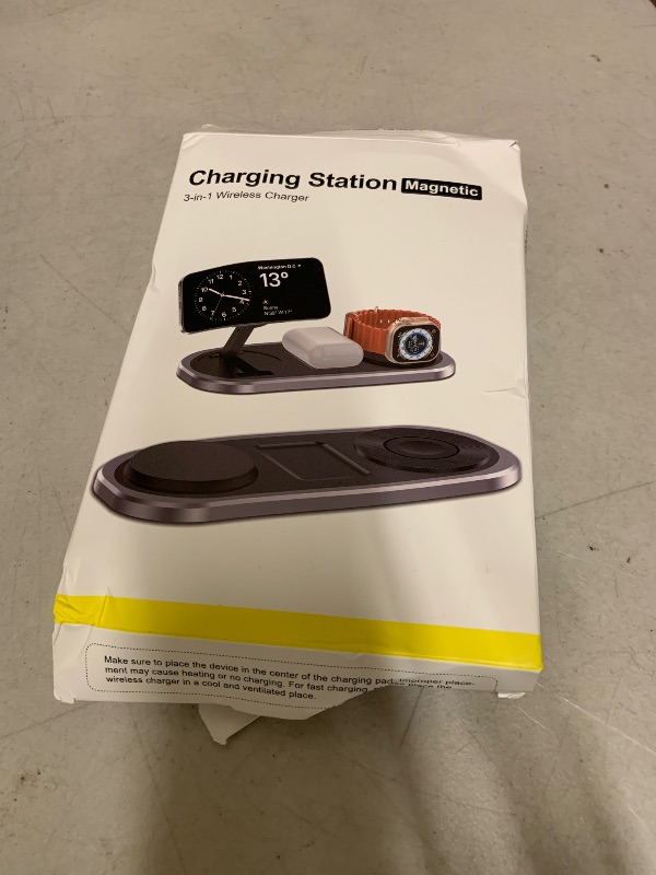 Photo 1 of 3 in 1 Fast Wireless Charger Stand for iPhone, Foldable Travel Charging Station for Magsafe for iPhone 17/Air/16/15/14/13/12 Series, Apple Watch Series, AirPods pro/2/3/4, Gifts for Women Men (Silver)