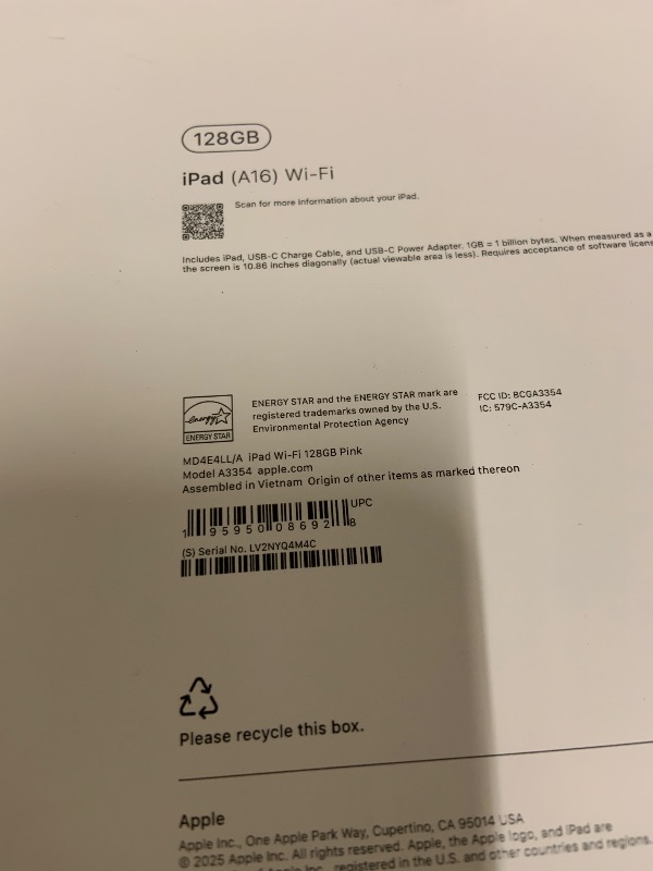 Photo 1 of Apple iPad 11-inch: A16 chip, 11-inch Model, Liquid Retina Display, 128GB, Wi-Fi 6, 12MP Front/12MP Back Camera, Touch ID, All-Day Battery Life — Pink