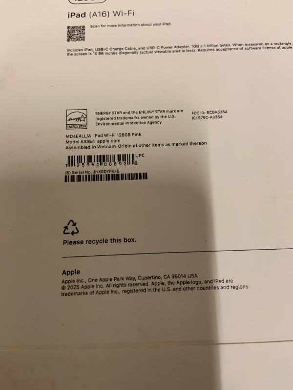 Photo 1 of Apple iPad 11-inch: A16 chip, 11-inch Model, Liquid Retina Display, 128GB, Wi-Fi 6, 12MP Front/12MP Back Camera, Touch ID, All-Day Battery Life — Pink