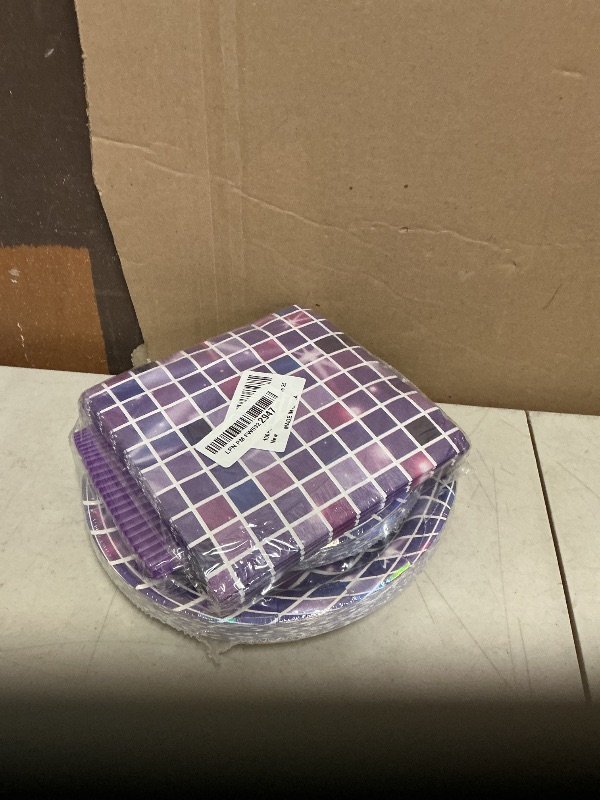 Photo 1 of 100Pcs Disco Purple Party Decoration Kpop Disco Ball Paper Plates and Napkins Purple Disposable Tableware for Kpop Music Birthday Baby Shower Wedding Bachelorette Party Supplies Serve 25