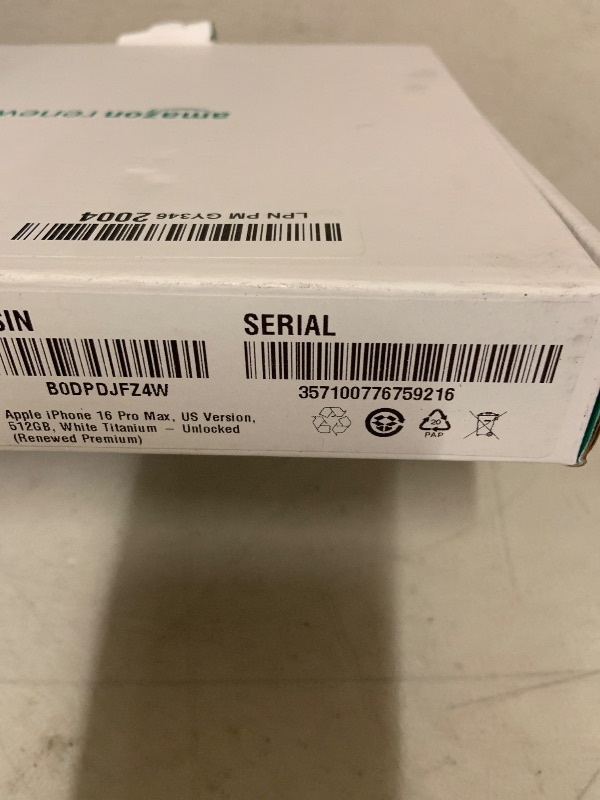 Photo 1 of Apple iPhone (Renewed Premium) 16 Pro Max, US Version, 512GB, White Titanium - Unlocked