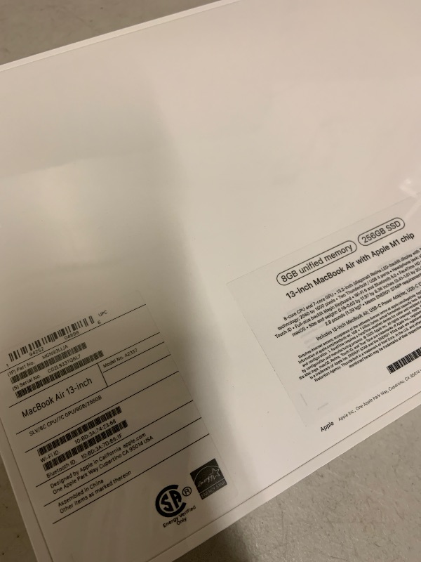 Photo 1 of 2020 Apple MacBook Air Laptop: Apple M1 Chip, 13” Retina Display, 8GB RAM, 256GB SSD Storage, Backlit Keyboard, FaceTime HD Camera, Touch ID. Works with iPhone/iPad; Silver