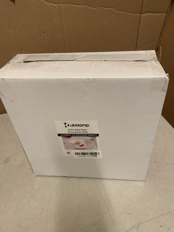 Photo 1 of Rubtlamp 60Pcs Clear Plastic Plates,Clear Disposable Plates With Gold Rim,Heavy-duty Gold Plates,Hammered Party Plates Include 30Clear Dessert-Platos,30Dinner-Platos for Wedding, Party