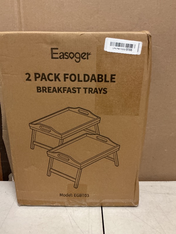 Photo 1 of 2 Pack Breakfast in Bed Tray for Eating, 16.92 x 12.6 Inch Bed Table Tray with Folding Legs & Handles, Bamboo Food Lap Trays Fits for Adult Kids Eating/TV/Surgery Recovery by Easoger. Set of 2