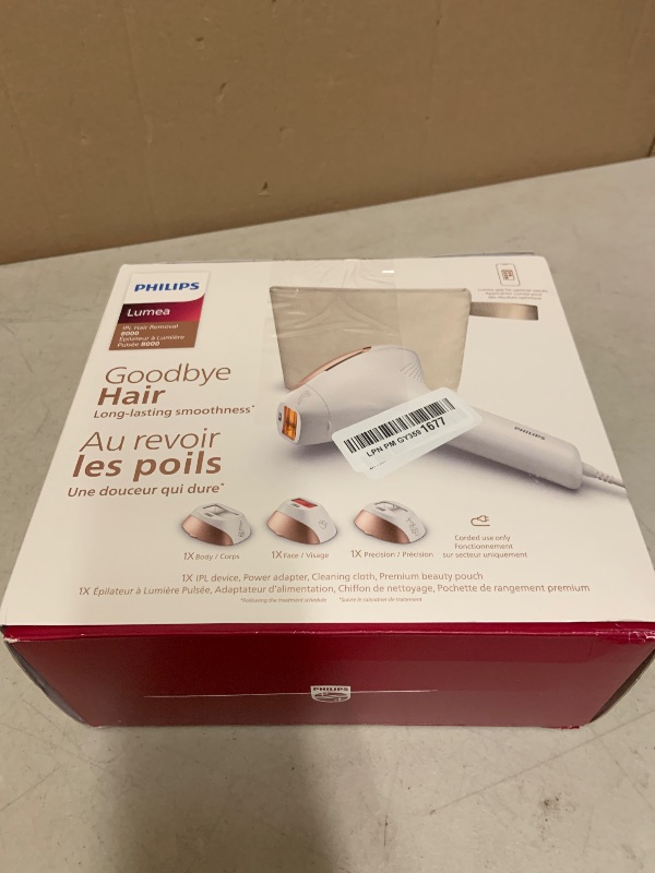 Photo 1 of Philips Lumea 8000 Series IPL Hair Removal Device, Permanent Laser Hair Reduction for Women & Men, Easy and Comfortable Use at Home, SenseIQ, 3 Attachments for Body, Face, Intimate, BRI937/03
