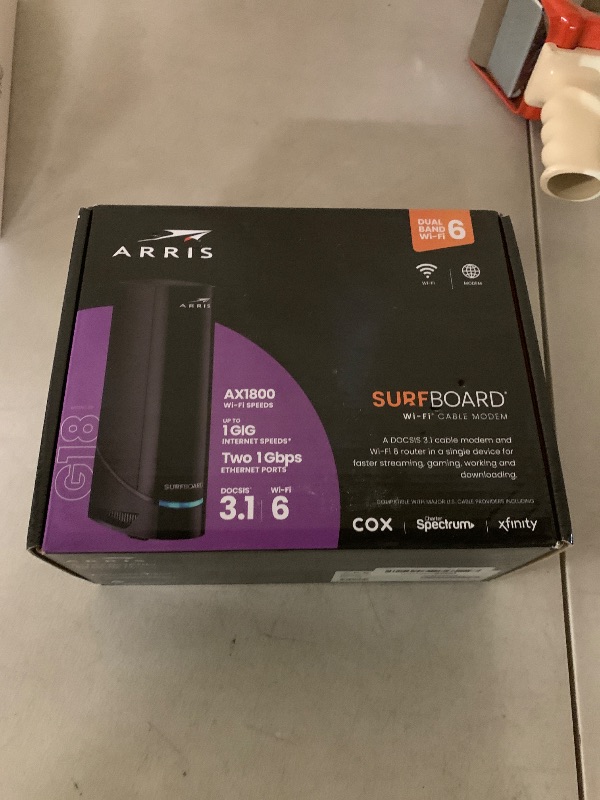Photo 1 of Arris (G18) - Cable Modem Router Combo - Fast DOCSIS 3.1 Multi-Gigabit WiFi 6 (AX1800), Approved for Comcast Xfinity, Cox, Spectrum & More