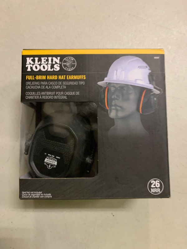 Photo 1 of Klein Tools 60502 Ear Muffs with Hard Hat Full Brim Attachment, 26dB NRR, for Construction, Manufacturing, Maintenance, Woodworking