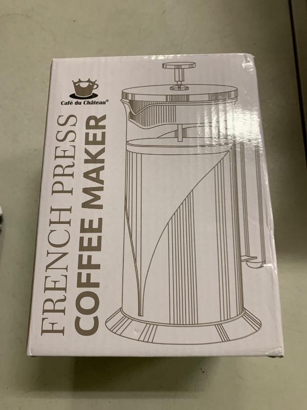 Photo 1 of Cafe Du Chateau Stainless Steel French Press Coffee Maker 34 oz - Easy to Use Insulated Coffee Press with 4-Level Filtration, Manual Brewer for Tea, Camping & Travel with BPA Free, Durable Clear Glass