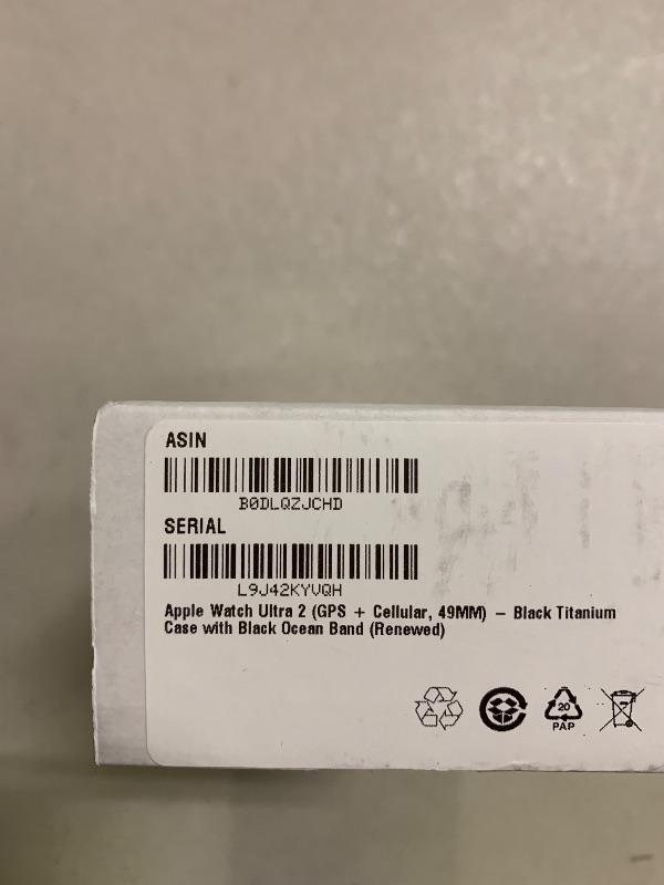 Photo 1 of Apple Watch Ultra 2 (GPS + Cellular, 49MM) - Black Titanium Case with Black Ocean Band (Renewed)
