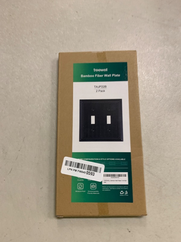 Photo 1 of 2-Pack Classic Beadboard Double Toggle Light Switch Cover Plate, Durable Natural Bamboo Fiber Decorative Switch Plate Covers, Matte Black 2 Gang Wall Plate