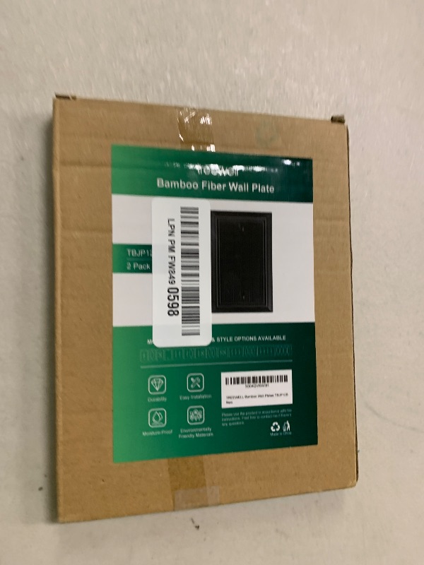 Photo 1 of 2-Pack Classic Beadboard Single Blank Wall Plate, Durable Natural Bamboo Fiber Wall Plate Cover,Matte Black 1 Gang Wall Plate for Unused Outlets/Switches