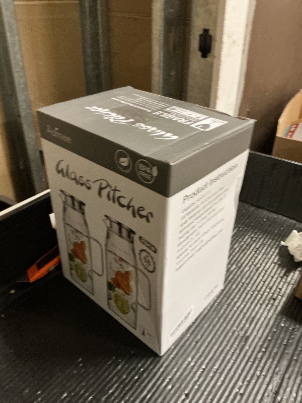 Photo 1 of 2 Liters/68oz 2 Pack Square Glass Pitcher with Lid and Handle for Fridge Door, Aofmee Borosilicate Glass Heat Resistant Dishwasher Safe Iced Tea Jar, Carafe with Scale Line for Hot/Cold Beverage