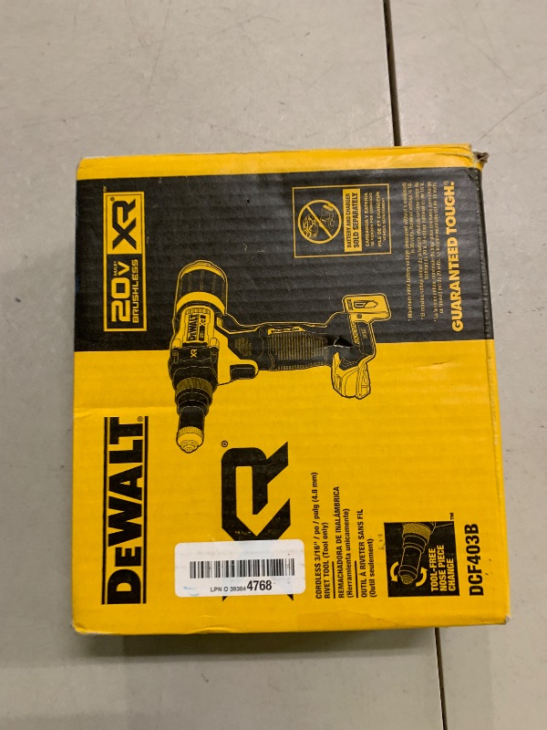 Photo 1 of DEWALT 20V MAX XR Cordless Rivet Tool, 3/16", Bare Tool Only (DCF403B)